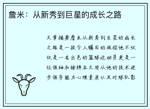 詹米：从新秀到巨星的成长之路